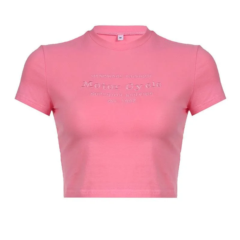 Short sleeve letter embroidery crop top Wool Fabric Cashmere Fabric Tweed Fabric