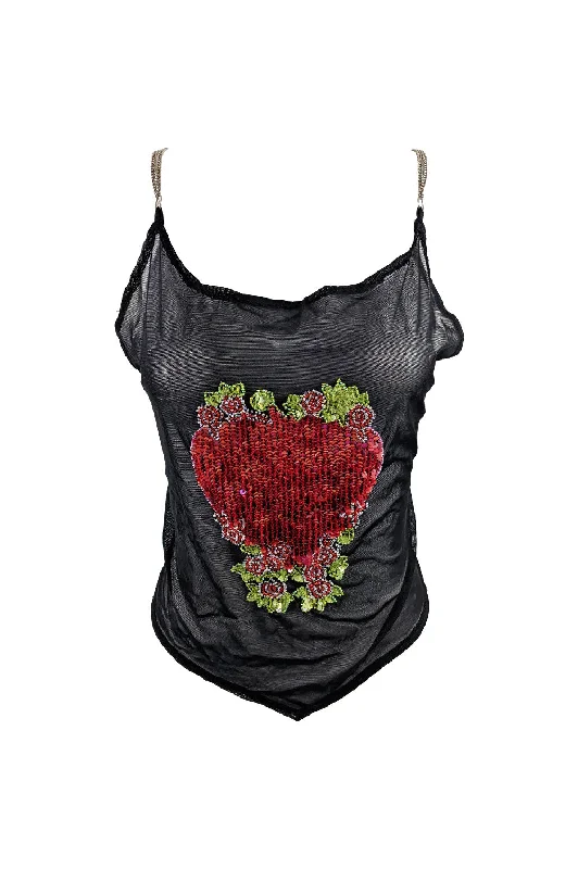 Simona Barbieri Twinset Vintage Y2k Sheer Black Beaded Crop Top Cotton Fabric Linen Fabric Terry Fabric