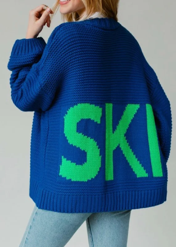 Ski Knit Cardigan Solid Print Embellished