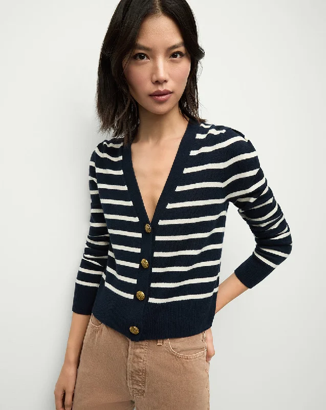 Solene Cashmere Striped Cardigan Soft Cozy Warm