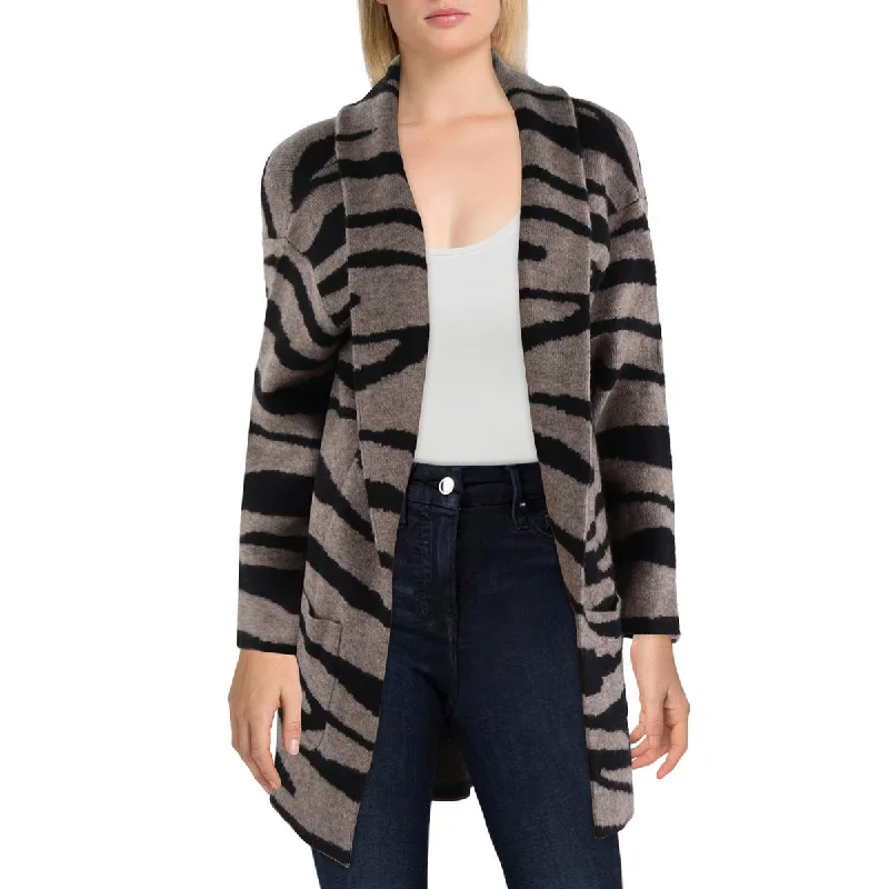 Stella + Lorenzo Womens Animal Print Open Front Cardigan Sweater Solid Print Embellished