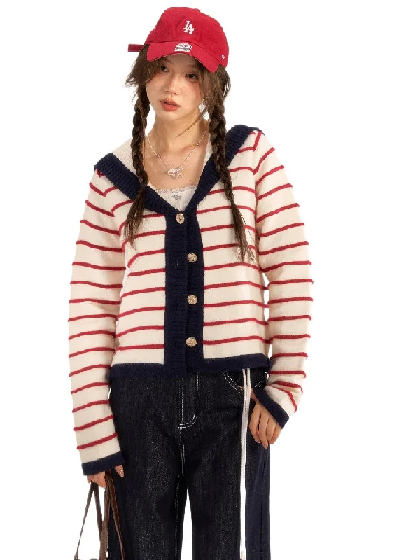 Striped Color-Block Knit Cardigan Glossy Satin Silk