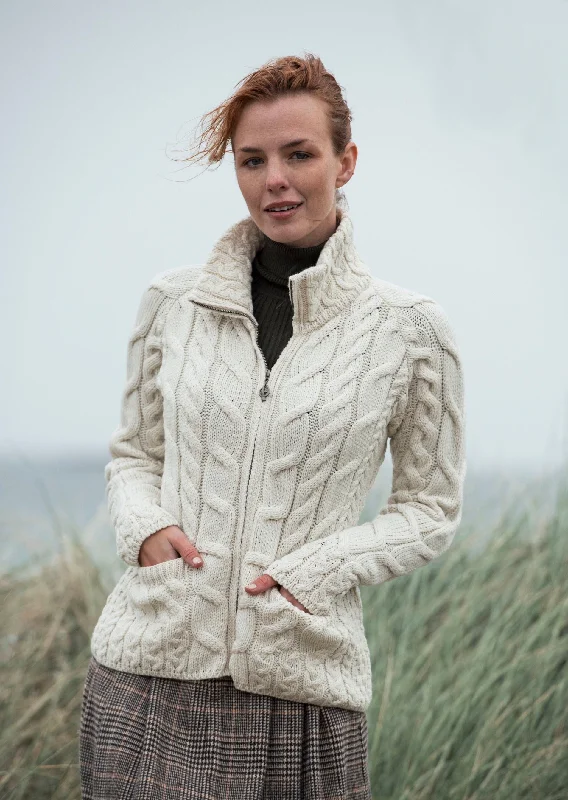 Aran Full Zip Cardigan | Natural Soft Cozy Warm