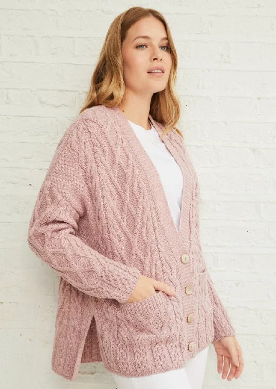 Valentia Aran Cardigan | Pink Striped Floral Plaid