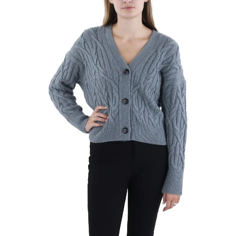 Vince Womens Knit Interlocking Cable Cardigan Sweater Glossy Satin Silk