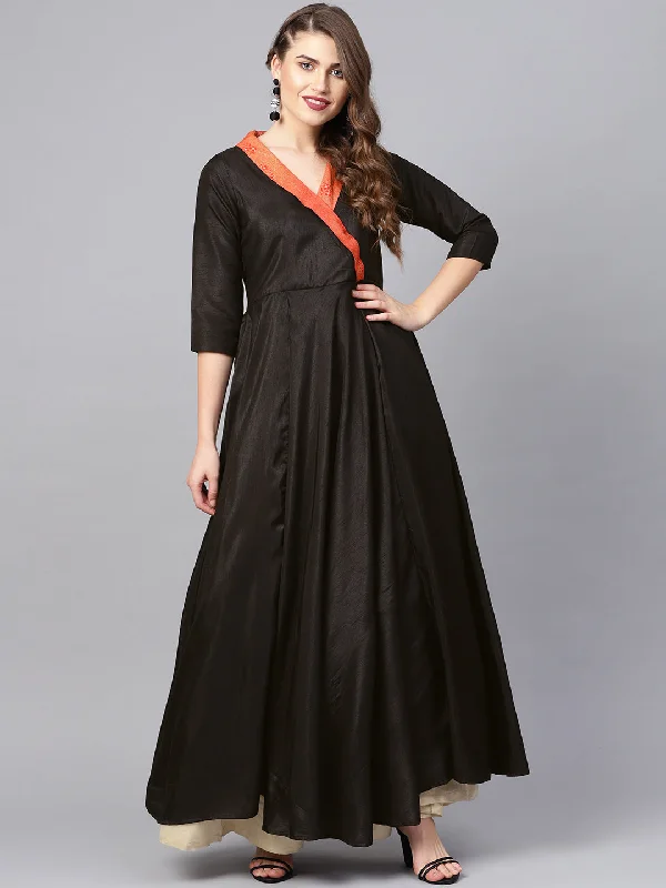 Black Plain A-Line Ethnic Dress Tunics Seasonal trendy