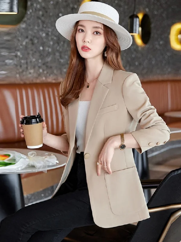 Women Blazer Chic Office Lady Blazer Vintage Coat Fashion Notched Collar Long Sleeve Outerwear Stylish Ladies Tops Women Clothes Women's Elegant Suit