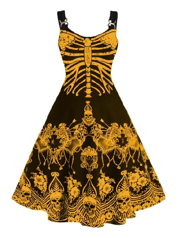 Women‘s Halloween Dress A Line Dress Short Mini Dress Green White Purple Yellow Sleeveless Print Skull Skeleton Print Fall Winter Crew Neck Party Party 2023 XL 2XL 3XL 4XL / Summer Tunics Custom made