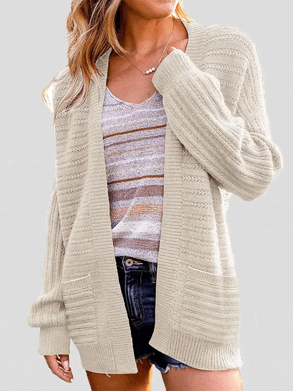 Casual Pocket Long Sleeve Knit Cardigan Cashmere Blend Cotton Blend Poly Blend