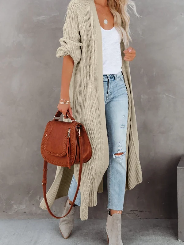 Solid Lapel 3/4 Sleeve Slit Cardigan Lace Blend Ribbed Blend Corduroy Blend