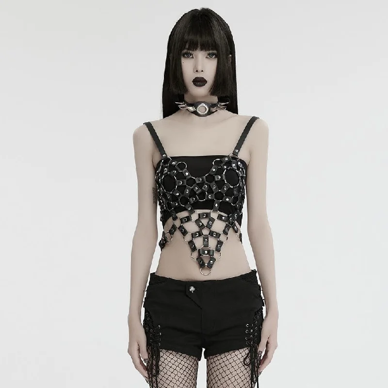 Women's Punk Cutout Ring Faux Leather Crop Top Chenille Fabric Brocade Fabric Lace Fabric Women's Punk Cutout Ring Faux Leather Crop Top Chenille Fabric Brocade Fabric Lace Fabric