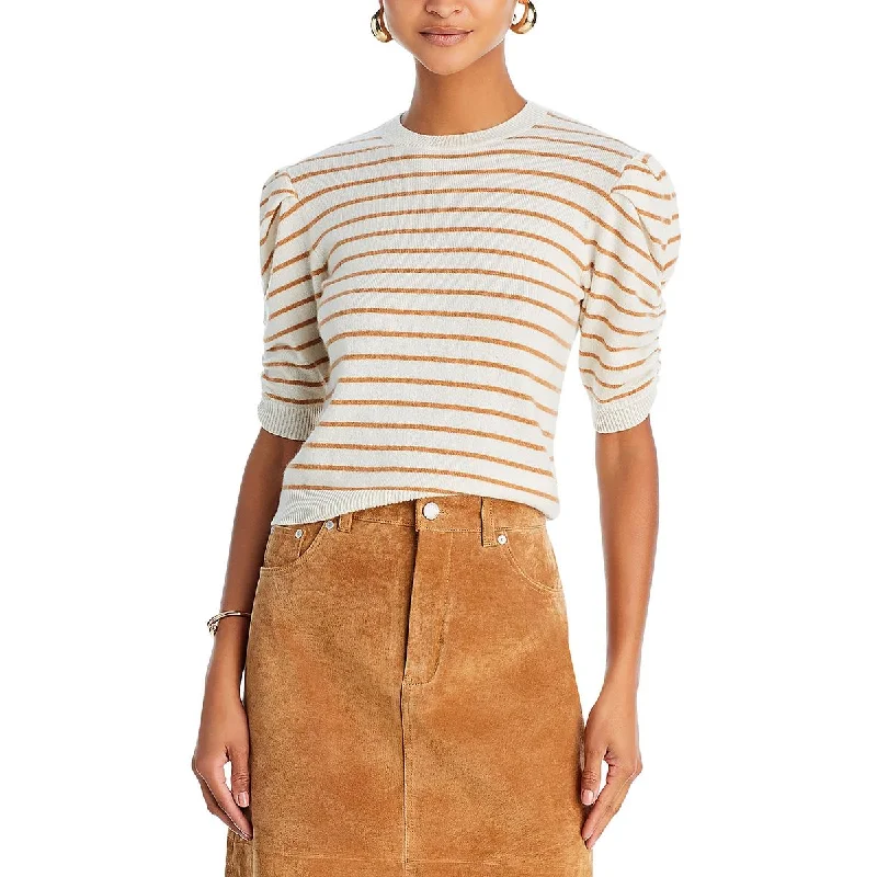 Womens Striped Crewneck Pullover Top Slim Sleeve Pullover