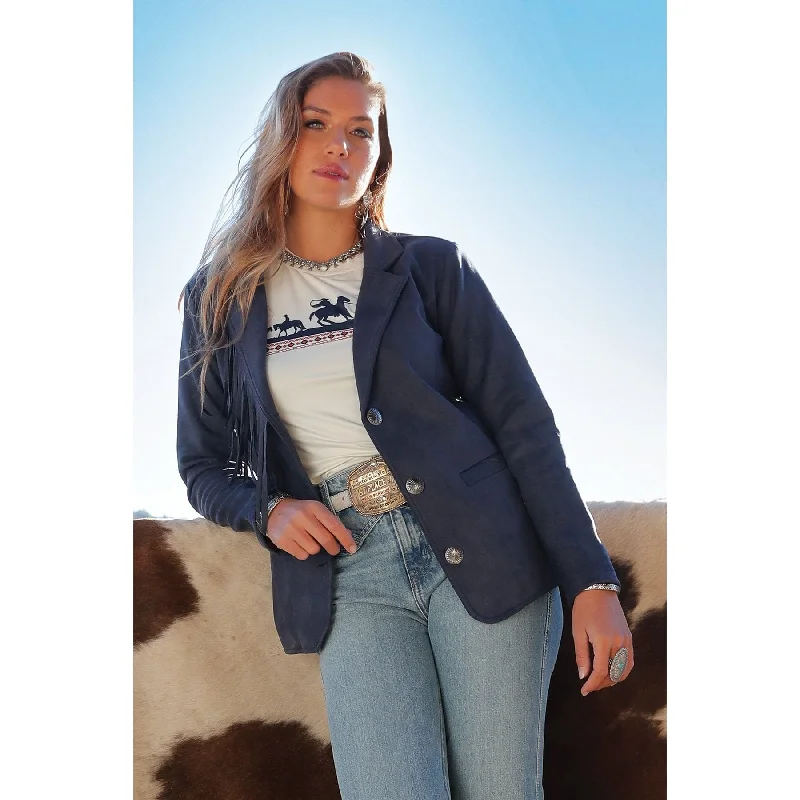 WOMEN'S SUEDE BLAZER - NAVY #CWJ7496001 Women's High-End Blazer