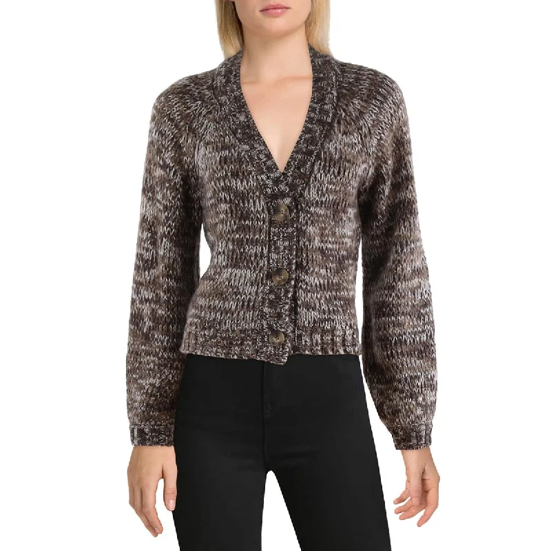 Z Supply Womens Este Marled Bishop Sleeve Cardigan Sweater Patchwork Embroidered Appliqued