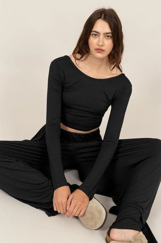 Long Sleeve Crop Top And Pants Set Jersey Fabric Tulle Fabric Batik Fabric