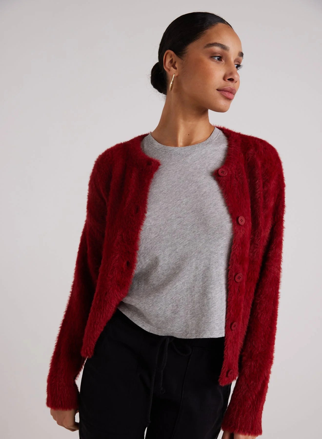 Ruby Red Fuzzy Cardigan Chenille Fabric Brocade Fabric Lace Fabric