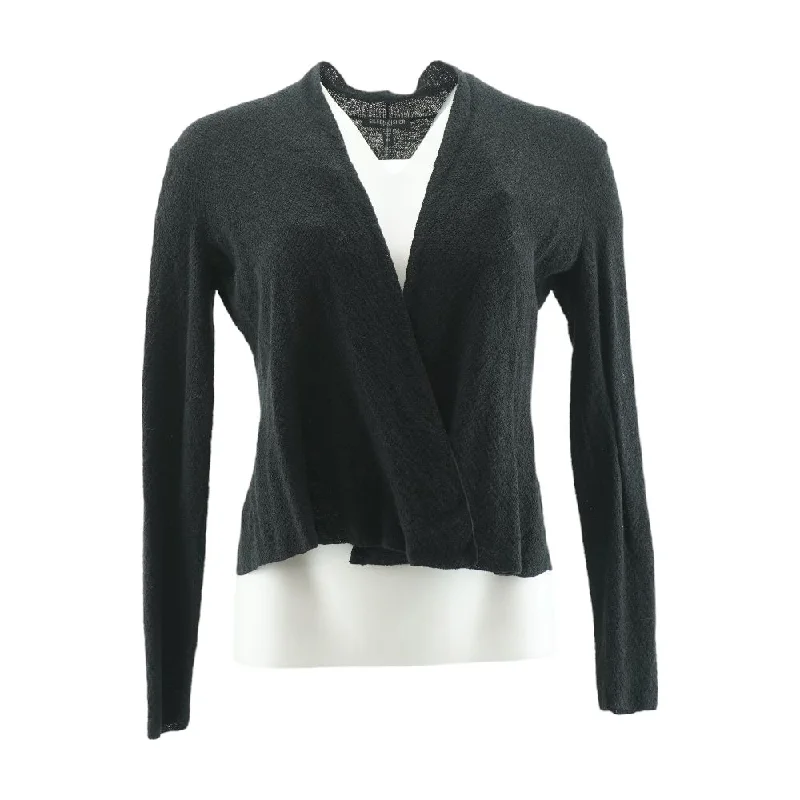 Black Solid Cardigan Sweater Zippered Buttoned Snapped