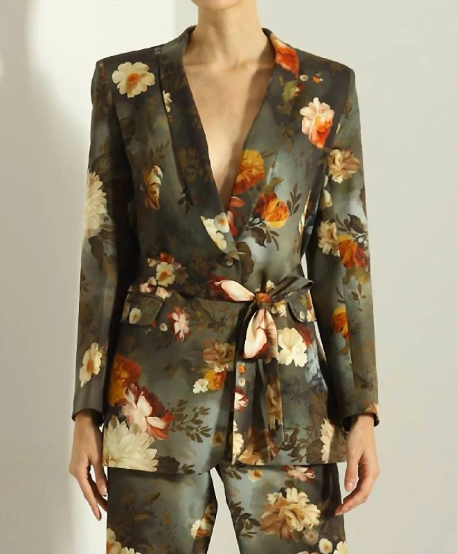 Floral Blazer In Green Women's Vacation Suit