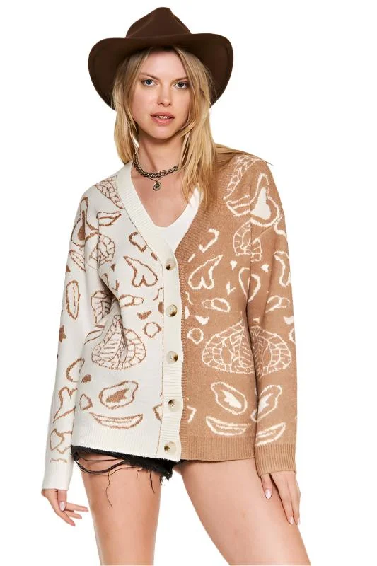 Heart paisley Color block cardigan Anti-Pilling Anti-Shrink Durable