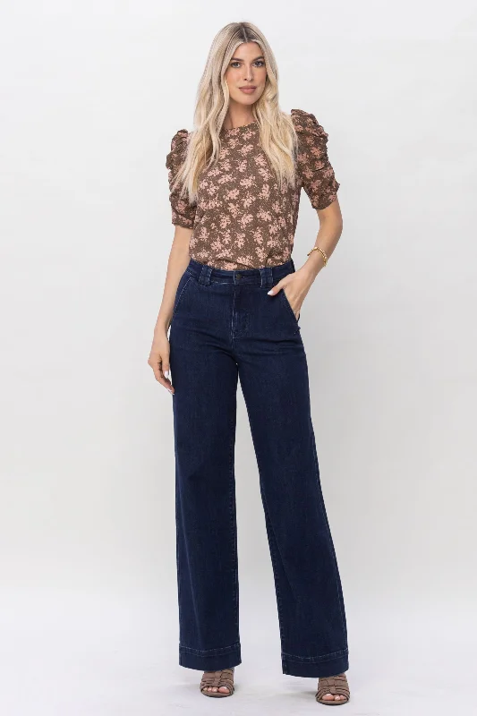 Judy Blue High Waist Clean Wash Trouser Wide Leg Trousers Office Stylish