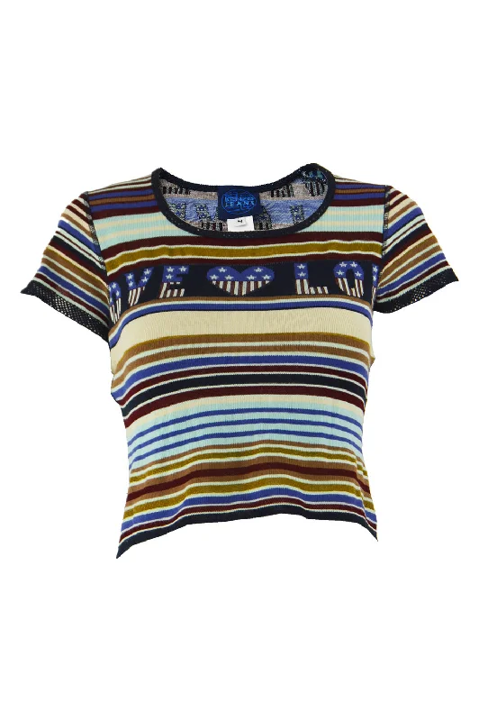 Womens Vintage 'Love' Knit Crop Top, 1990s Cashmere Blend Cotton Blend Poly Blend