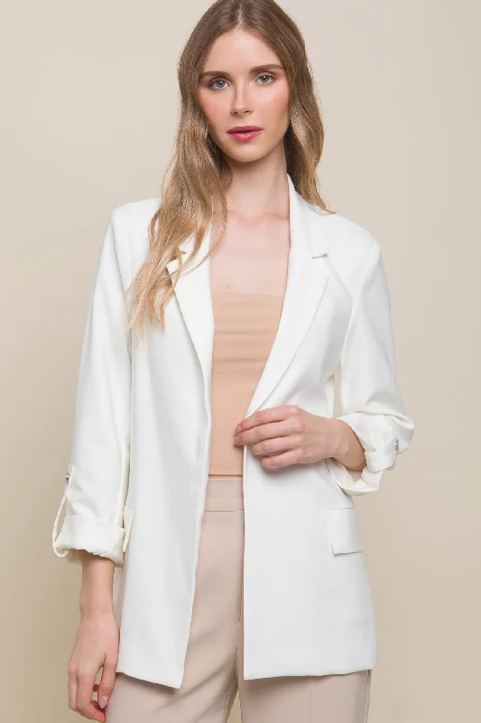 Woven Solid 3/4 Sleeve Blazer Women's High-End Blazer