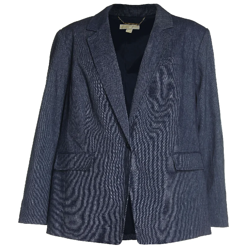 Michael Kors Blue Long Sleeve Linen Blend Blazer Jacket Women's Elegant Suit