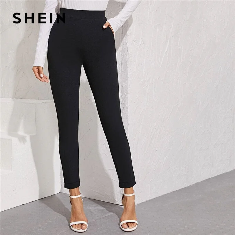 SHEIN Solid Elastic Waist Pocket Side Split Hem Elegant Pants Women Bottoms Autumn High Waist Office Ladies Skinny Trousers Trousers Timeless Classic SHEIN Solid Elastic Waist Pocket Side Split Hem Elegant Pants Women Bottoms Autumn High Waist Office Ladies Skinny Trousers Trousers Timeless Classic