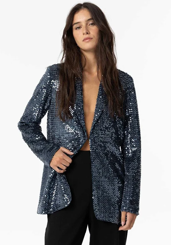 Tiffosi Womens Jola Sequin Velvet Blazer, Blue Women's Trendy Blazer