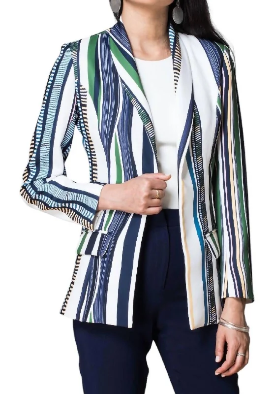 Uva Colored Striped Blazer In Green/white/navy Women's Classic Blazer