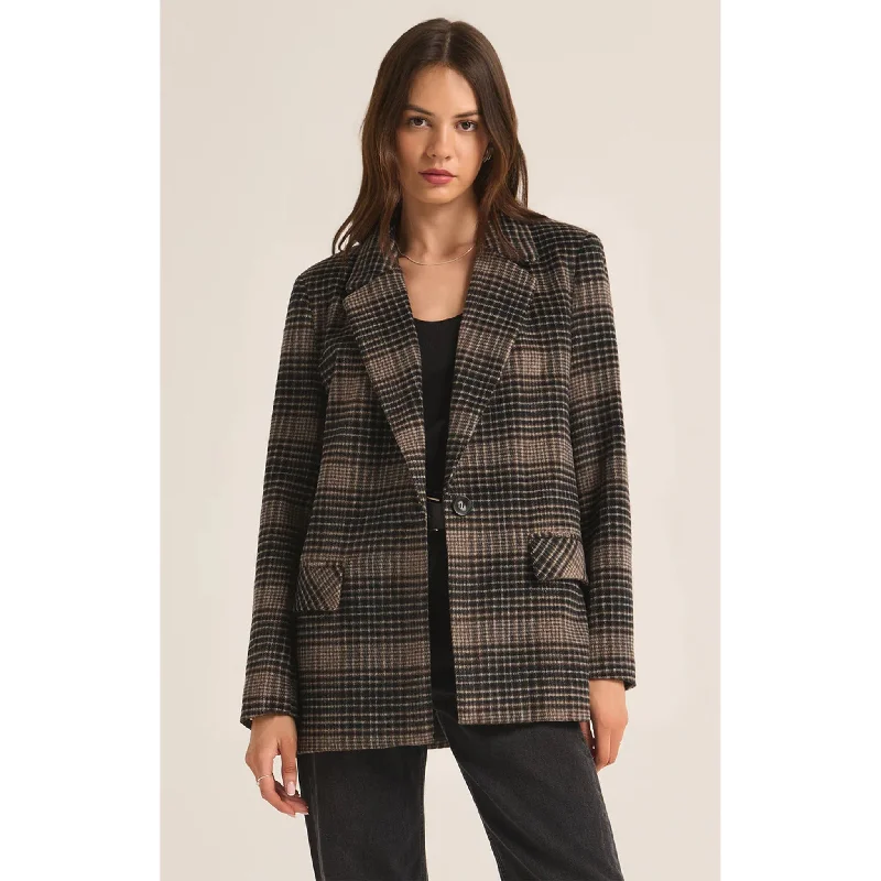 Z Supply Kingston Relaxed Plaid Blazer in Latte Women's Handmade Blazer