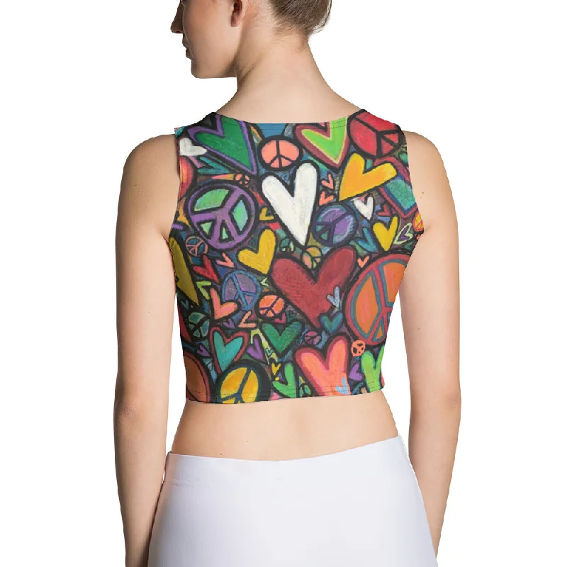 Crop Top"More Peace, More Love" Original Art by Stara Art Artist Tara Sinclair Inner peace and self love inspired ! Notch Collar Peter Pan Collar Cowl Neck Crop Top"More Peace, More Love" Original Art by Stara Art Artist Tara Sinclair Inner peace and self love inspired ! Notch Collar Peter Pan Collar Cowl Neck