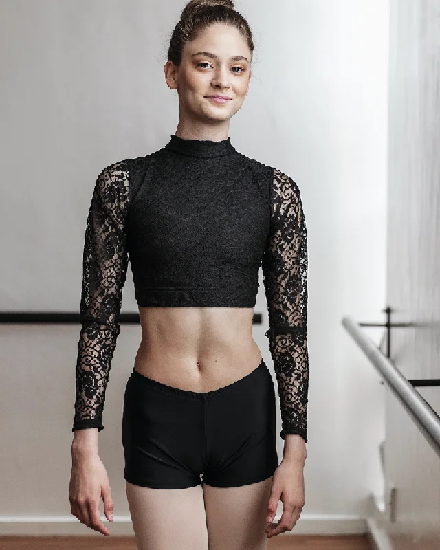 High Neck Long Sleeve Lace Crop Top Hooded Caped Shawl Collar