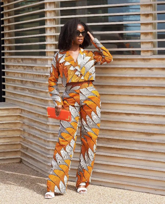 High Waisted African Print Palazzo Trouser - Caprii Trousers Bridal Satin