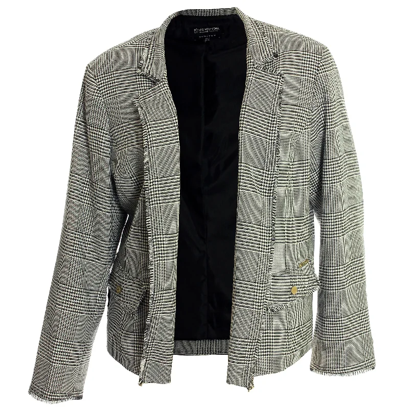 Jones New York Black & White Long Sleeve Fringe Trim Blazer Jacket Women's Classic Blazer