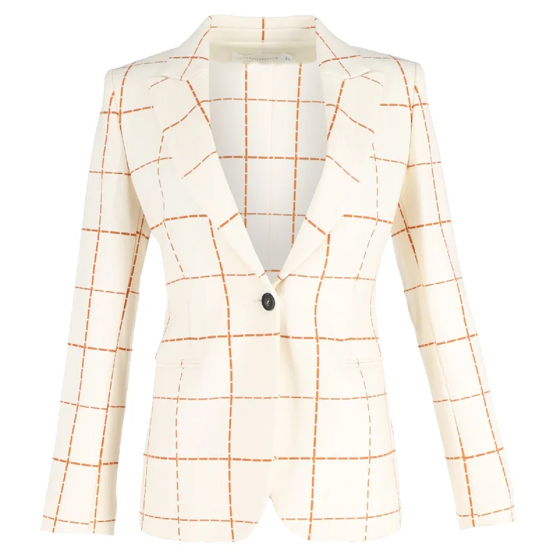 Victoria Beckham Check Print Single-Breasted Blazer in Cream Wool Women's Fashion Blazer