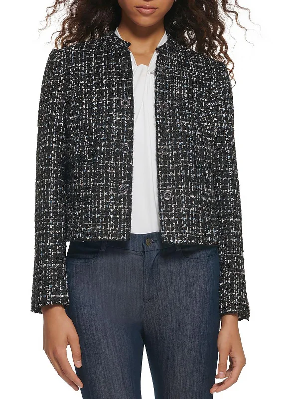 Womens Tweed Cropped Collarless Blazer Women's Elegant Suit