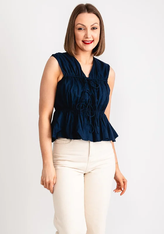 Y.A.S Nona Tied Peplum Top, Navy Blazer Slim Fit Blazer