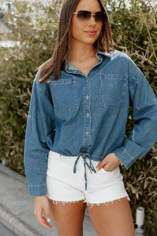 DENIM DREAMER CROP TOP IN NAVY Casual Formal Business