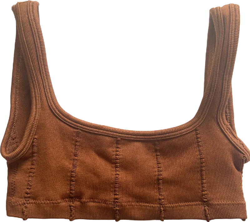 Out From Under Brown Ribbed Tank Crop Top XS Chenille Brocade Lace