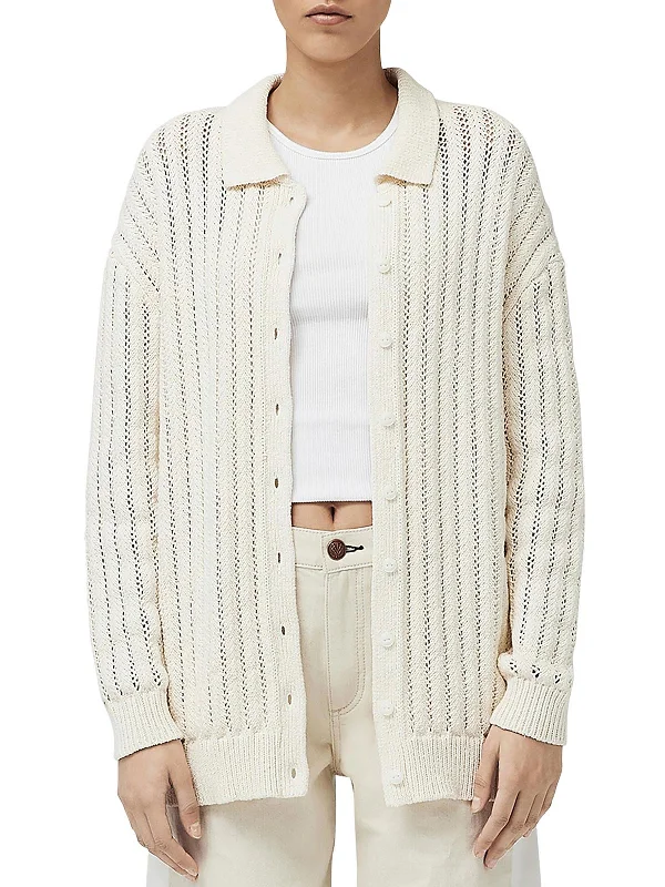Adrienne Womens Cotton Knit Cardigan Sweater Open Front Closed Front Wrap Front