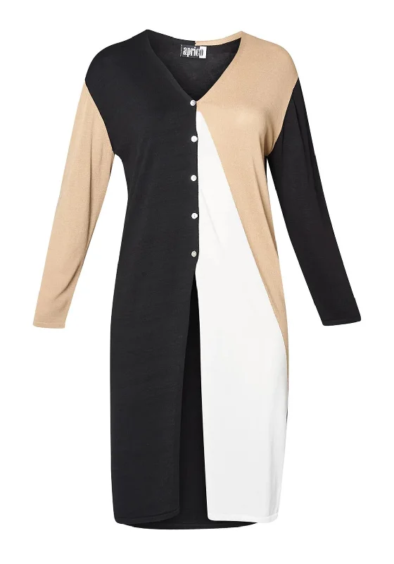 Aprico Curve Palamosa Colour Block Long Knit Cardigan, Black Lace Blend Ribbed Blend Corduroy Blend Aprico Curve Palamosa Colour Block Long Knit Cardigan, Black Lace Blend Ribbed Blend Corduroy Blend