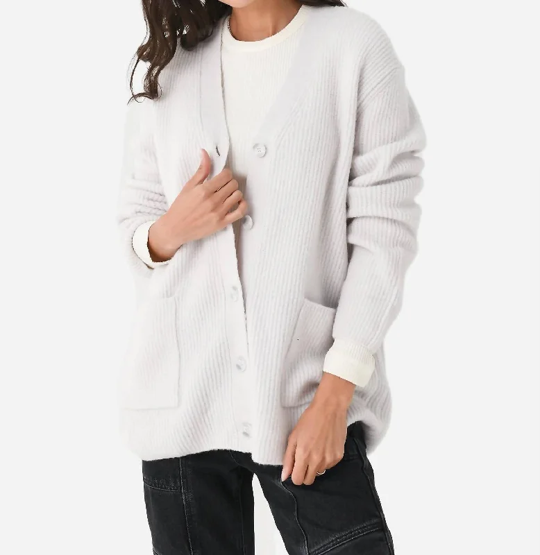 Britt Cardigan In Snow Patchwork Embroidered Appliqued