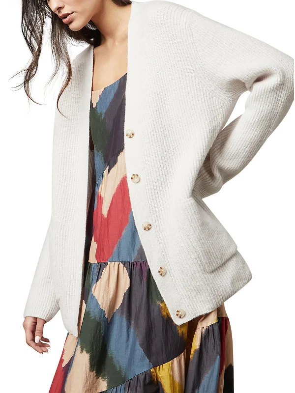Britt Womens Wool Blend Knit Cardigan Sweater Fleece Cardigan Nylon Polyester