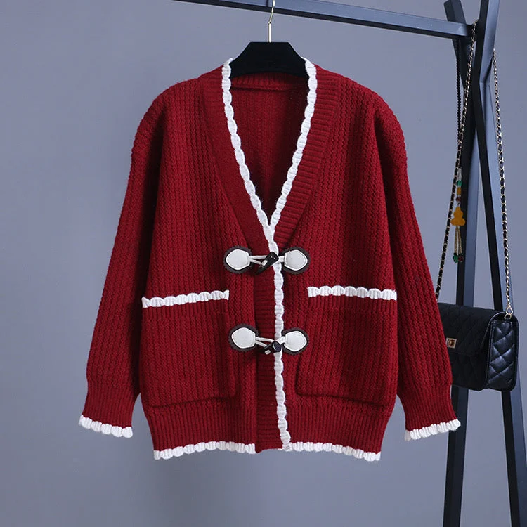 Cardigan, loose, horn-buttoned sweater top  1402 Hooded Caped Shawl Collar