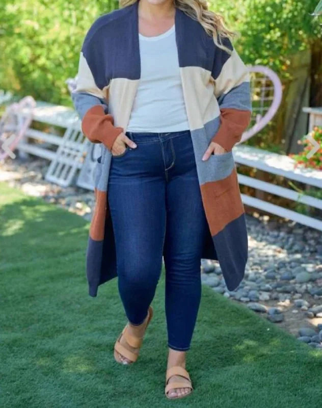 Color Blocked Thick Cardigan In Multi Mesh Blend Leather Blend Suede Blend