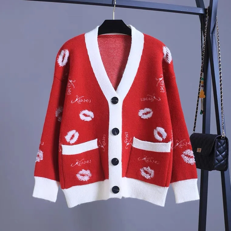 Contrast color sweater coat Cardigan, loose, V-neck, lip knit top 1403 Collared Crew Neck Turtle Neck Contrast color sweater coat Cardigan, loose, V-neck, lip knit top 1403 Collared Crew Neck Turtle Neck