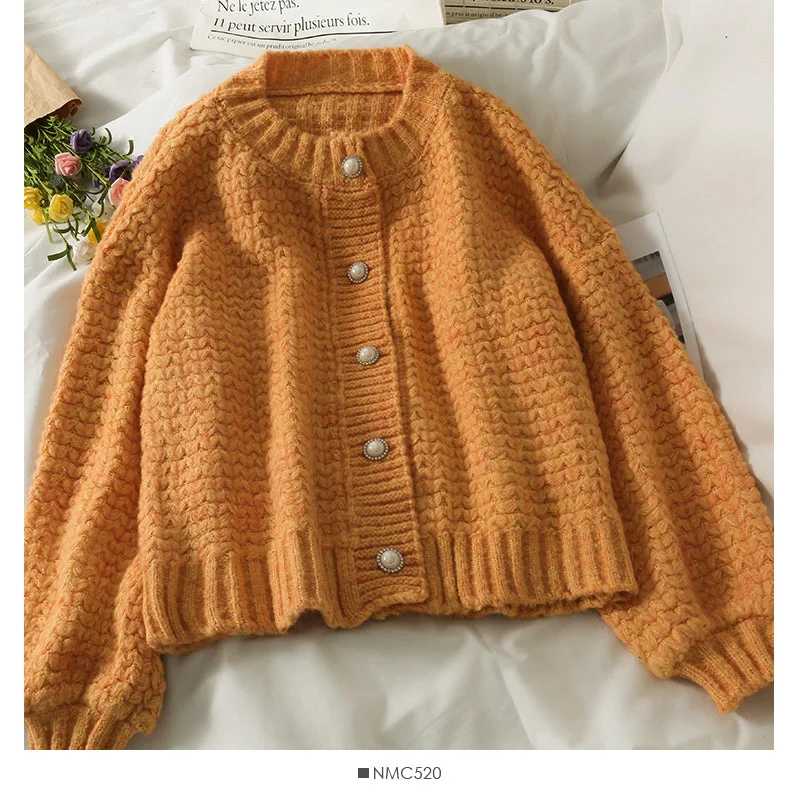 Crew neck single breasted long sleeved cardigan versatile sweater female 1856 Anti-Pilling Anti-Shrink Durable Crew neck single breasted long sleeved cardigan versatile sweater female 1856 Anti-Pilling Anti-Shrink Durable