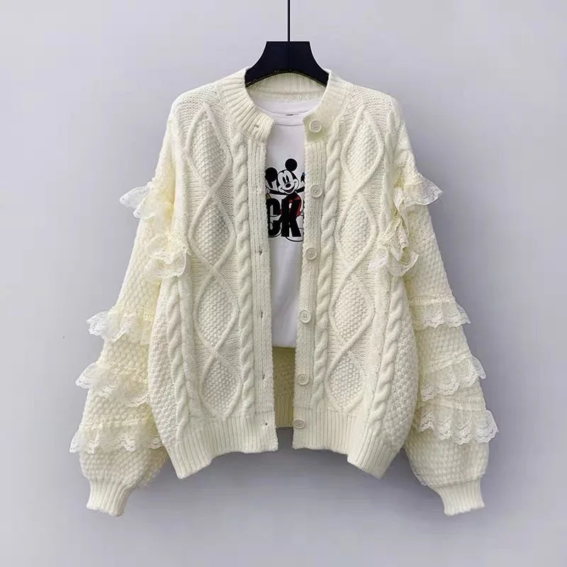 Cute cardigan lace long sleeve sweater  015 Neon metallic Matte