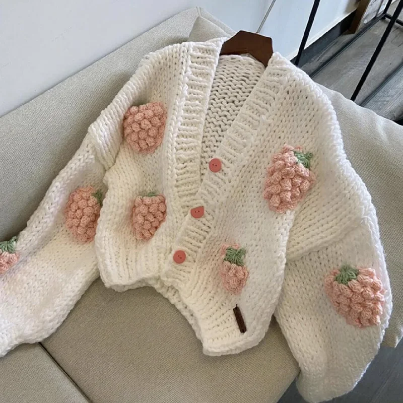 Cute three-dimensional strawberry cardigan long-sleeved sweater 1477 Layered Multi-layer Single Layer Cute three-dimensional strawberry cardigan long-sleeved sweater 1477 Layered Multi-layer Single Layer